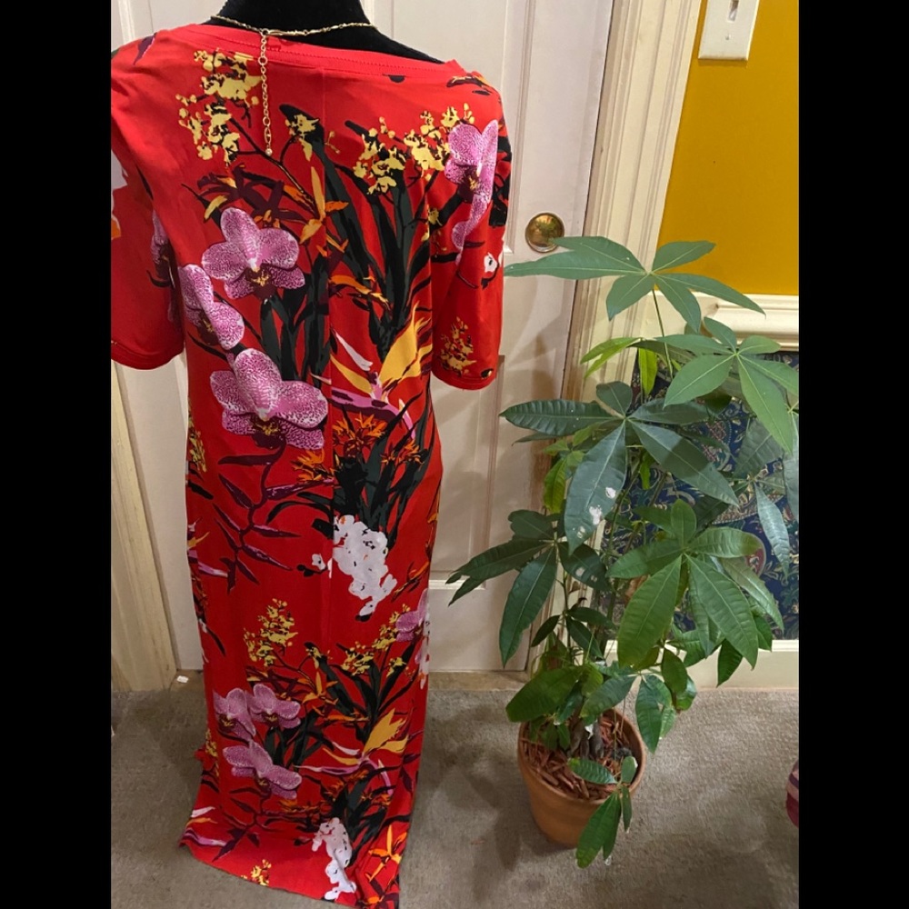 G.I.L.I. Petite , red Tropical Maxi Dress, Med. P - Picture 3 of 5